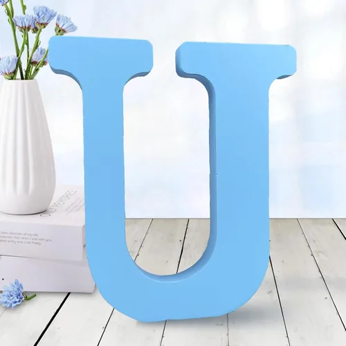Vista 23 de AOCEAN - Letras de madera azul de 6 pulgadas, letras de madera sin terminar para decoración de pared, letras decorativas en pie, cortes de letras