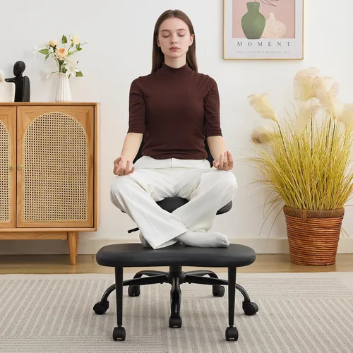 Vista 10 de Silla de meditación con patas cruzadas, exquisitos muebles de oficina en casa, ergonómico arrodillado con soporte lumbar y taburete de altura Beige
