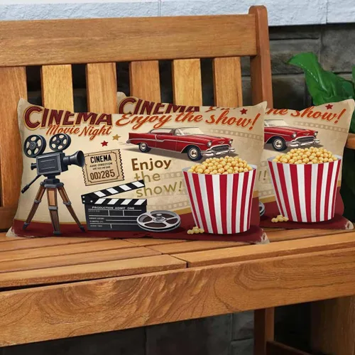 Vista 4 de EKOBLA Funda de almohada de 12x20 pulgadas Cartel de cine retro con letras para disfrutar de la película noche de cine disfruta del espectáculo