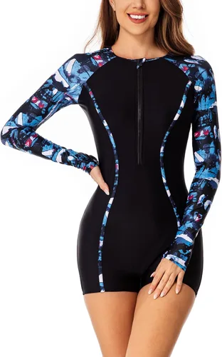 Vista 22 de ECUPPER Traje de baño de una pieza de manga larga para mujer, con cierre Boyleg, protector de erupción, cobertura de traje de baño de surf, traje
