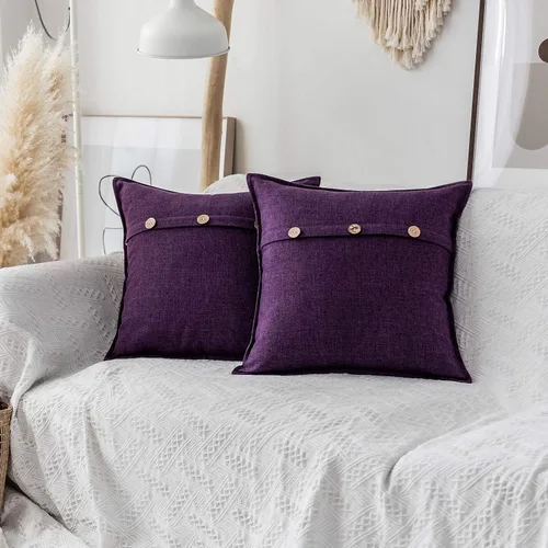 Vista 19 de Home Brilliant Juego de 2 fundas de almohada decorativas con botones, fundas de cojín de lino sintético texturizadas para cama, sofá, banco, 18 x 18