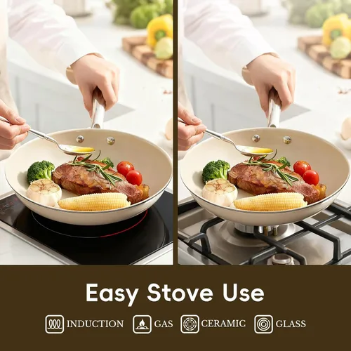 Vista 4 de Sartenes antiadherentes de cerámica para huevos, sartén antiadherente, sartén de cocina de 8 pulgadas, no tóxico, apto para inducción, utensilios