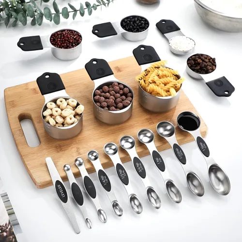 Vista 6 de Juego de 7 tazas medidoras magnéticas apilables de acero inoxidable para medir ingredientes secos y líquidos