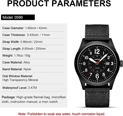 Vista 8 de LN LENQIN Relojes militares para hombre, reloj deportivo analógico de cuarzo impermeable para hombre con fecha, luminoso, militar, campo táctico
