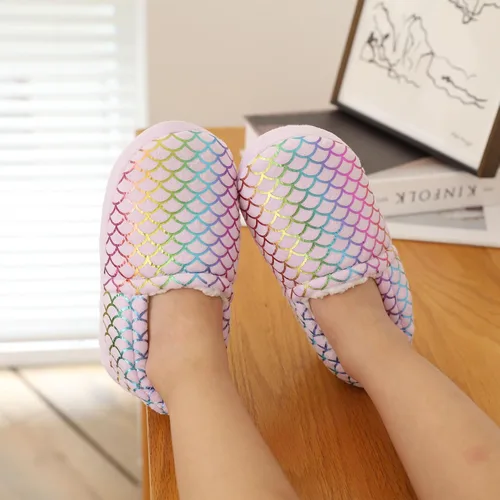 Vista 6 de MEJORMEN Pantuflas de casa de sirena para niñas, acogedoras y antideslizantes para interiores y exteriores, pantuflas de dormitorio con purpurina