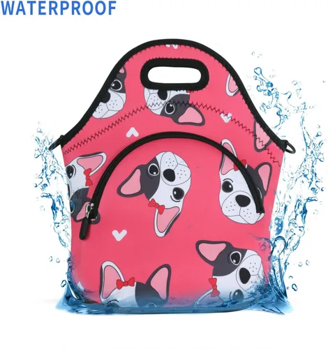 Vista 6 de Violet Mist Lonchera de neopreno reutilizable aislada con correa de hombro ajustable y bolsillo para mujeres, hombres y adultos, lindas bolsas