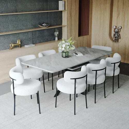 Vista 16 de Mesa de comedor de mármol para 4-8, mesa de comedor extensible de 62.4 a 78.15 pulgadas, mesa de cocina moderna, mesa rectangular que ahorra espacio