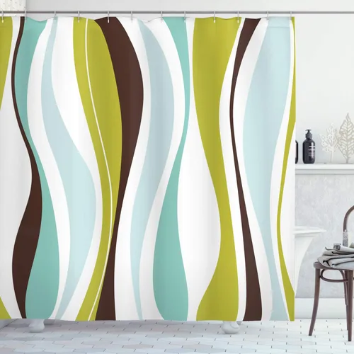 Vista 91 de set de cortina para baño decorativa de tela de poliéster con ganchos