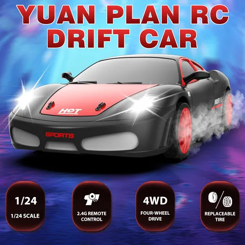 Vista 2 de Coches de Deriva RC, 2.4Ghz 1:24 Coche de Control Remoto 4WD de Alta Velocidad Deriva RC con Luz LED y Neumáticos de Deriva Coches de Juguete