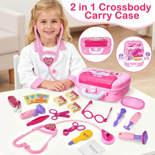 Vista 7 de Disfraz de doctor para niños – Juego de juguetes de simulación médica para niñas – Kit de médicos para niños pequeños de 3 a 5 años – Conjuntos