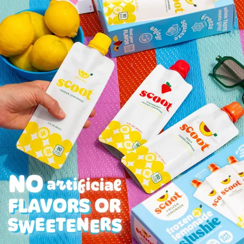 Vista 2 de Scoot Frozen Lemonade Original Lemon Bolsas de 3 onzas de limonada clásica con sabor a limón, listas para congelar, exprimir en un granizado