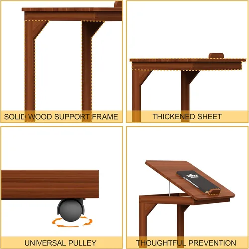Vista 2 de Mesa de sofá en forma de C, mesa auxiliar con ruedas giratorias de 360°, mesa auxiliar inclinable ajustable de 45° para sofá portátil, mesas