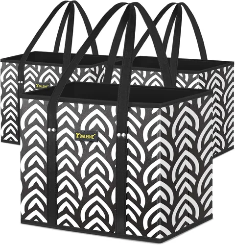 Vista 9 de BALEINE 1 paquete de bolsas reutilizables para comestibles, bolsas de compras plegables para comestibles con parte inferior reforzada y asas Follaje