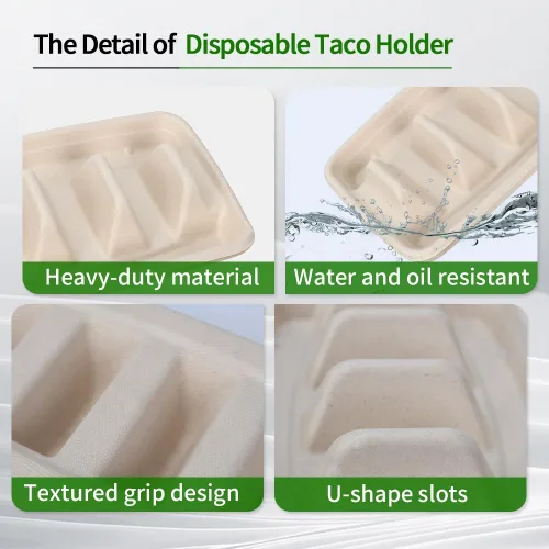 Vista 4 de Paquete de 110 soportes desechables para tacos, platos de tacos desechables con 3 divisores para decoraciones de martes de tacos y juego de servir