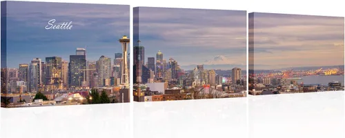Vista 25 de TUMOVO 3 piezas de arte de pared en lienzo con diseño de horizonte de Atlanta, arte de pared panorámico de paisaje urbano en blanco y negro