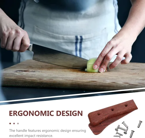 Vista 7 de SHERCHPRY Mango ergonómico de repuesto de mango de cuchillo de madera de pera para cortador de cocina, cómodo, antideslizante, fácil instalación