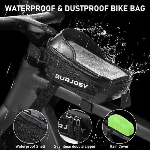 Vista 6 de Bolsa impermeable para teléfono de bicicleta, bolsa para manillar de bicicleta con pantalla táctil de TPU y visera solar, bolsa para marco