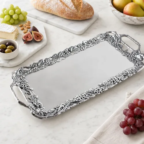 Vista 4 de Arthur Court - Bandeja decorativa de aluminio para servir uvas, 21 x 10 pulgadas