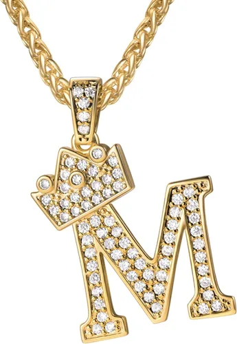 Vista 54 de U7 Crown Initial Number Necklace for Men Women A-Z Letter Pendant Chain a. Oro