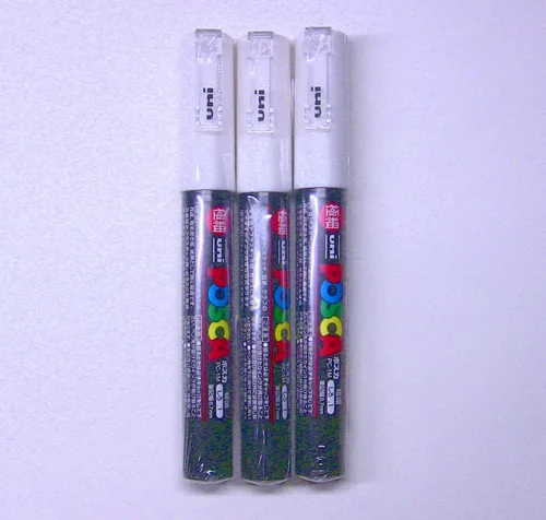 Vista 2 de Uni Posca Paint Marker PC-1 M Blanco, 3 plumas por pack [komainu-Dou Paquete Original]