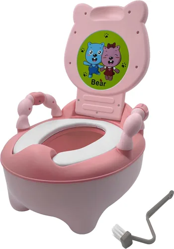 Vista 5 de Baby Kids Pink Bear Asiento de inodoro portátil para entrenamiento para ir al baño con almohadilla para niños pequeños, cómodo asiento suave