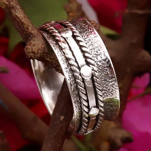 Vista 4 de Anillo de plata de ley 925 maciza y anillo de meditación giratorio hermoso anillo de joyería goyal GESR-160