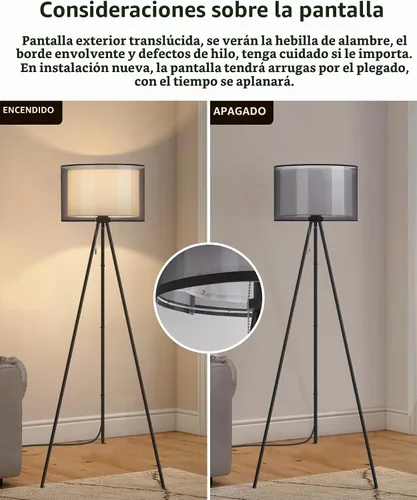 Vista 4 de KDG Lámpara de pie negra moderna - Lámpara de trípode alta para sala