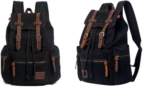 Vista 2 de Mochila de lona unisex vintage casual de 17 pulgadas para laptop, mochila escolar, mochila universitaria, senderismo, camping, bolsa de viaje