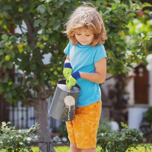 Vista 5 de HANDLANDY 4 pares de guantes de jardinería para niños, guantes de jardín para niños y niñas (punto verde, pequeño)