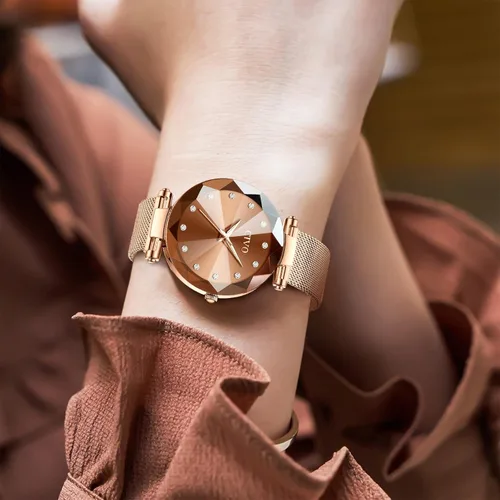 Vista 2 de CIVO Reloj para mujer, resistente al agua, analógico, de cuarzo, correa de malla de oro rosa, elegante, de diseñador, relojes de pulsera para mujer