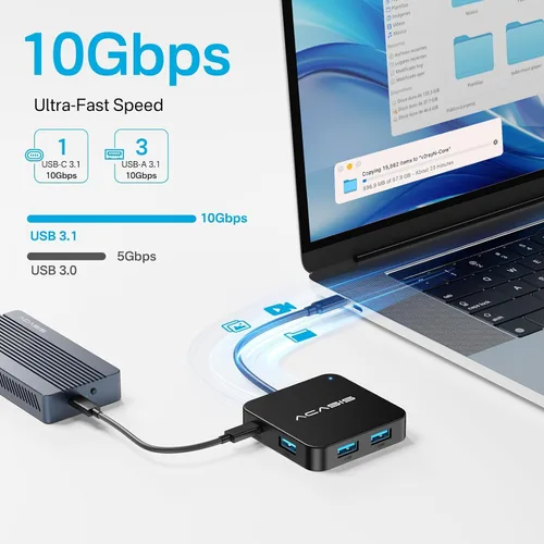 Vista 4 de ACASIS USB C Hub 10Gbps, USB C a 4K 60Hz Adaptador HDMI para Laptop/MacBook Negro