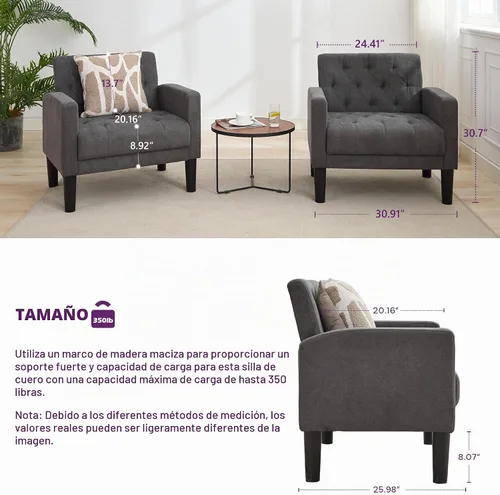 Vista 2 de TYBOATLE Sillas de salón modernas estilo mediados de siglo con botones de tela, cómodas sillas tapizadas modernas para dormitorio y oficina, silla