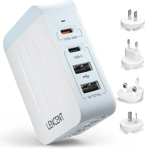 Vista 10 de LENCENT Cargador de pared USB múltiple, [22W/4.4A] Adaptador de corriente de viaje USB de 4 puertos, cargador de teléfono celular todo en uno