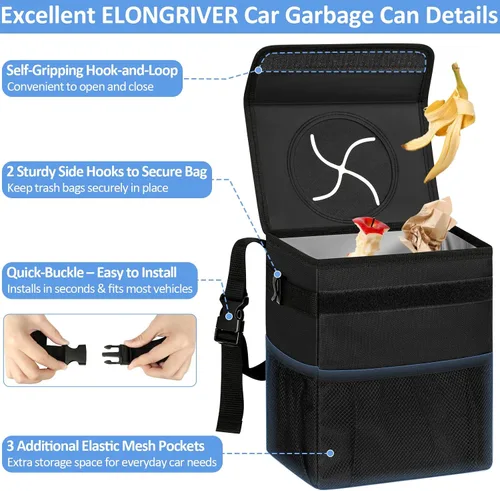 Vista 4 de ELONGRIVER - Basurero para asiento trasero o delantero de automóvil, a prueba de fugas, bonita bolsa de basura para vehículos utilitarios