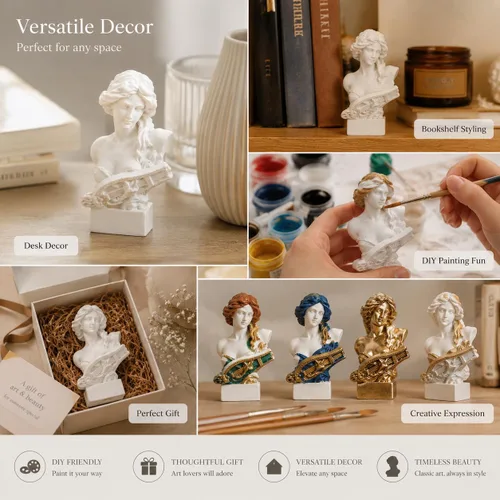 Vista 4 de Estatua de Busto de Resina de 2.95 Pulgadas Figurillas de Yeso Mini Escultura de Decoración del Hogar Blanca para Aficionados al Arte-Artemis