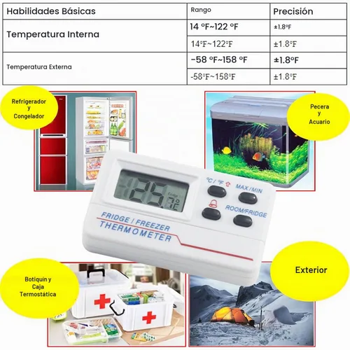 Vista 6 de Termómetro digital para refrigerador, de -58.0 °F a 158.0 °F, termómetro digital para nevera, congelador, alarma de advertencia de temperatura