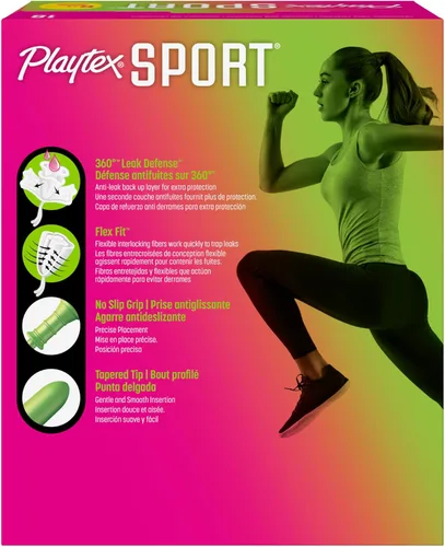 Vista 2 de Playtex Tampones deportivos de absorción regular, sin fragancia, 18 unidades, tampones regulares para mujeres, cuidado femenino, tampón Playtex