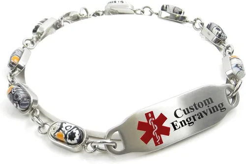 Vista 8 de Medical Alert Bracelet for Women with Engraving - 5mm Steel & Glass