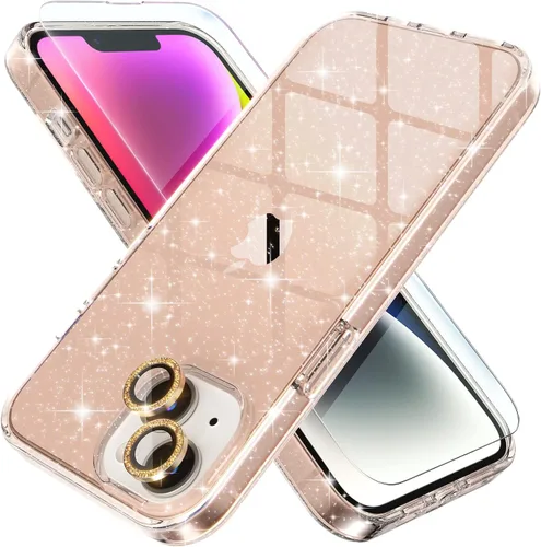 Vista 47 de Choiche, funda para iPhone 14 de mujer, brillante, protección de grado militar, 2 cubiertas de lentes de cámara Diamond, 2 protectores de vidrio