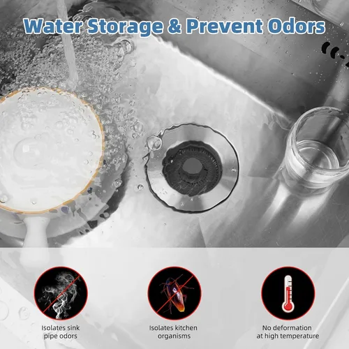 Vista 7 de Colador universal de acero inoxidable 3 en 1 para fregadero de cocina, tapón emergente para fregadero, cesta coladora para fregadero de cocina