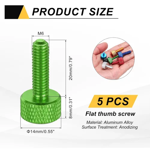 Vista 104 de MECCANIXITY 5 piezas M6x14mm Tornillos de pulgar estriado de cabeza plana, pernos de rosca completa de aleación de aluminio sólido para carcasas