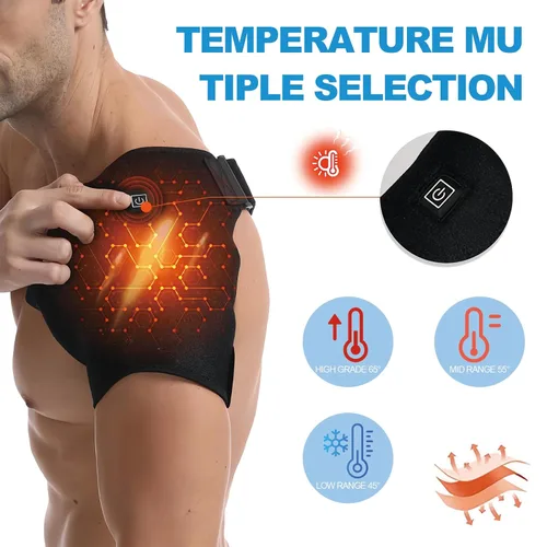 Vista 3 de Almohadilla térmica para hombros con 3 niveles de calor - Soporte de hombro ajustable para hombres y mujeres, alimentado por fuentes de alimentación