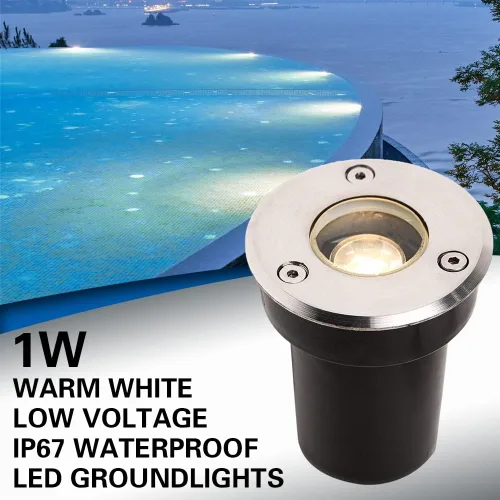 Vista 2 de Luces LED de suelo de bajo voltaje de 1 W con conectores de cable, luces de pozo al aire libre impermeables en tierra (12 unidades) para jardín