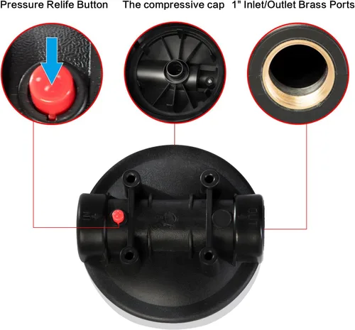 Vista 6 de Geekpure Sistema de filtro de agua de 2 etapas para toda la casa con carcasa transparente grande de 10 pulgadas PP y filtros de carbono, 1 pulgada