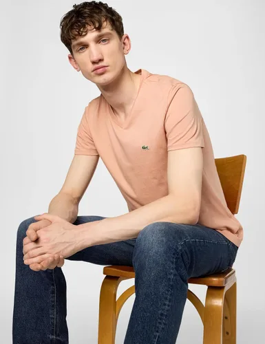 Vista 2 de Lacoste TH6710 - Camiseta de manga corta con cuello en V para hombre Marrón