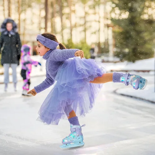 Vista 3 de Patines de hielo ajustables Nattork para niños - 4 tallas ajustables con cordones, patines de hockey con forro de felpa cálido, soporte de tobillo