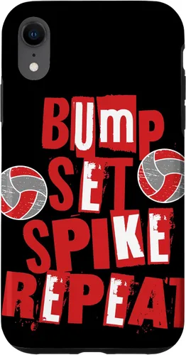 Vista 8 de iPhone 15 Parents Girls Volleyball Bump Set Spike Repeat Red & White Case