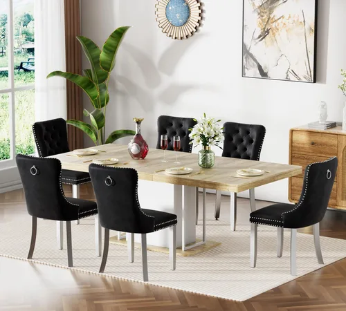 Vista 70 de Mesa de comedor extensible de 78.74 pulgadas para 6 8 y 10 pulgadas, moderna mesa de comedor extensible de granja con base de doble pedestal, mesa