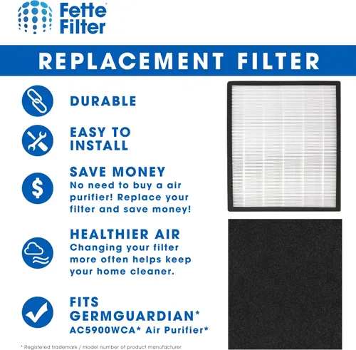 Vista 3 de Fette Filter - Filtro de repuesto HEPA H13 de alta calidad J compatible con GermGuardian FLT5900 para AC5900WCA y AC5900WDLX purificador de aire