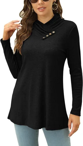 Vista 2 de LuckyMore Blusa tipo túnica de manga larga con cuello redondo para mujer, estilo casual, para otoño